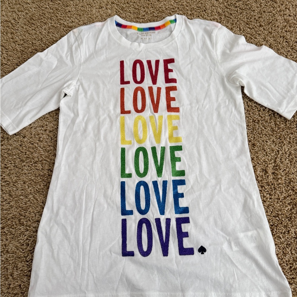 Kate Spade White Tee with Rainbow Love Print